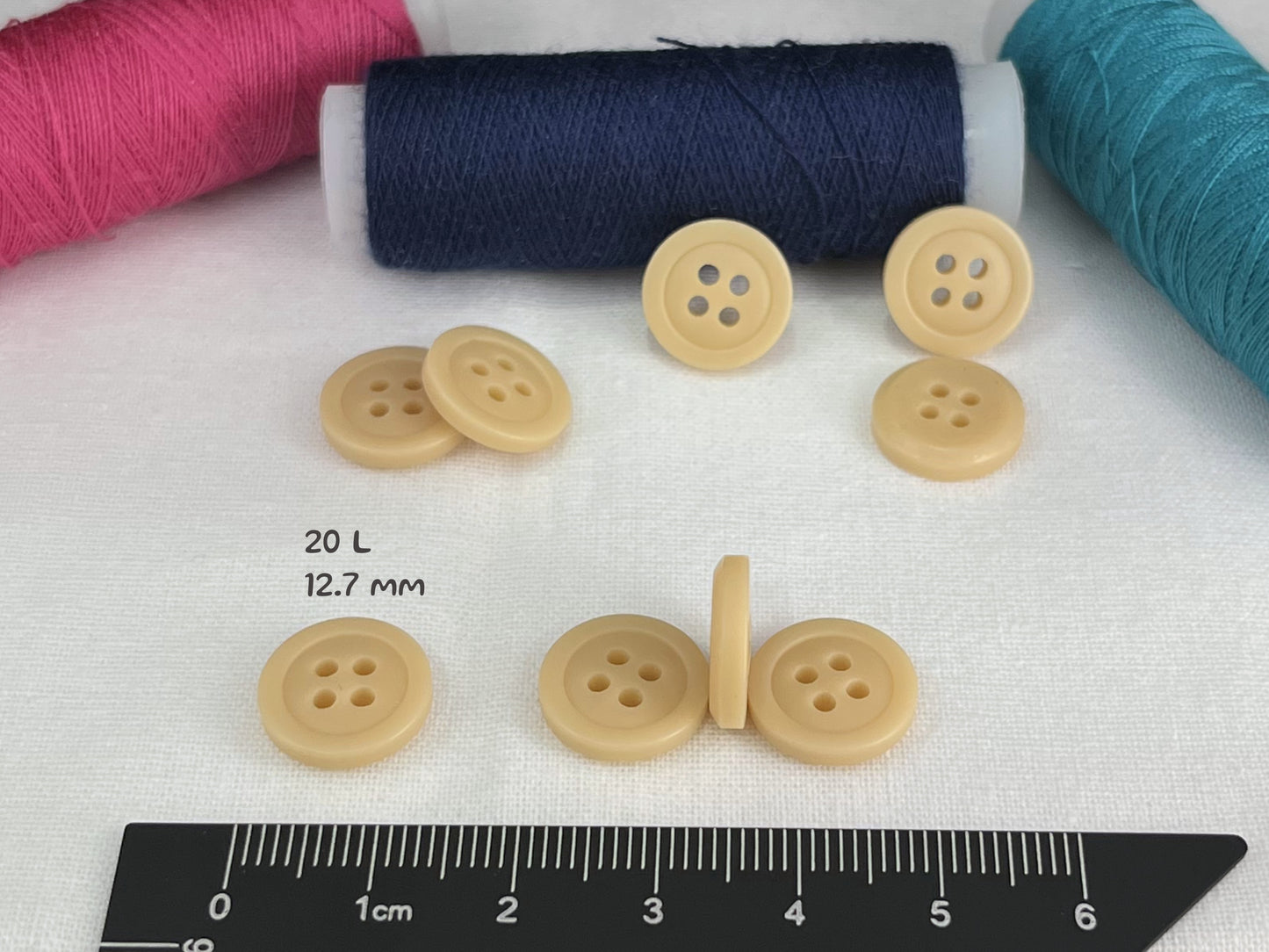 Premium Cream Buttons, Recycled Plastic, 12.7mm (20L). 4-Hole Sew On for Shirts, Pants, Blouses, Dresses, Skirts, Apparel, Crafts