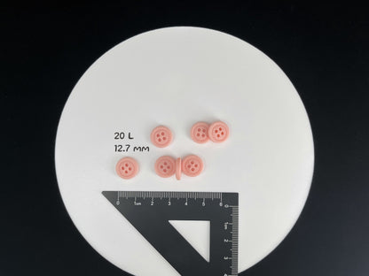 Pastel Pink Buttons, Recycled Plastic, 12.7mm (20L). 4-Hole Sew On for Shirts, Pants, Blouses, Dresses, Skirts, Apparel, Kids Clothes