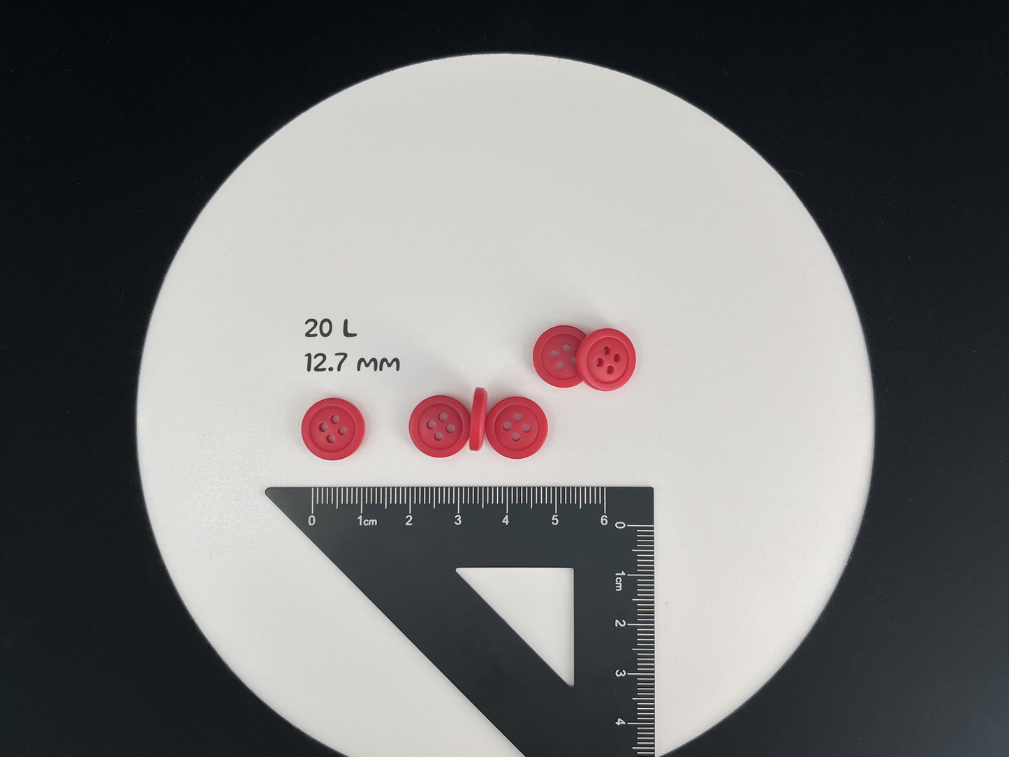 Vibrant Red Buttons, Recycled Plastic, 12.7mm (20L). 4-Hole Sew On for Shirts, Pants, Blouses, Dresses, Skirts, Apparel, Kids Clothes