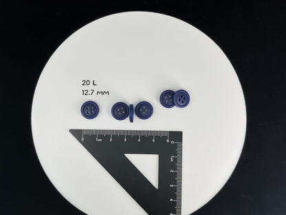 Navy Blue Buttons, Recycled Plastic, 12.7mm (20L). 4-Hole Sew On for Shirts, Pants, Blouses, Dresses, Skirts, Apparel, Kids Clothes