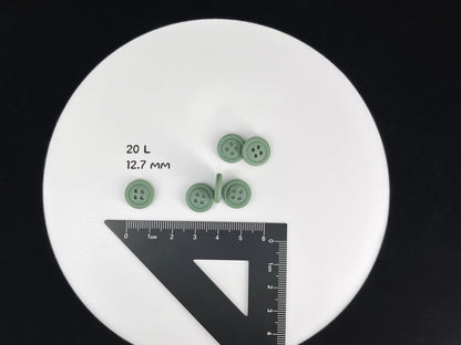 Premium Green Buttons, Recycled Plastic, 12.7mm (20L). 4-Hole Sew On for Shirts, Pants, Blouses, Dresses, Skirts, Apparel, Kids Clothes