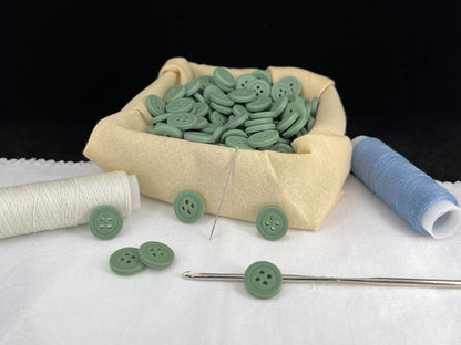 Premium Green Buttons, Recycled Plastic, 12.7mm (20L). 4-Hole Sew On for Shirts, Pants, Blouses, Dresses, Skirts, Apparel, Kids Clothes