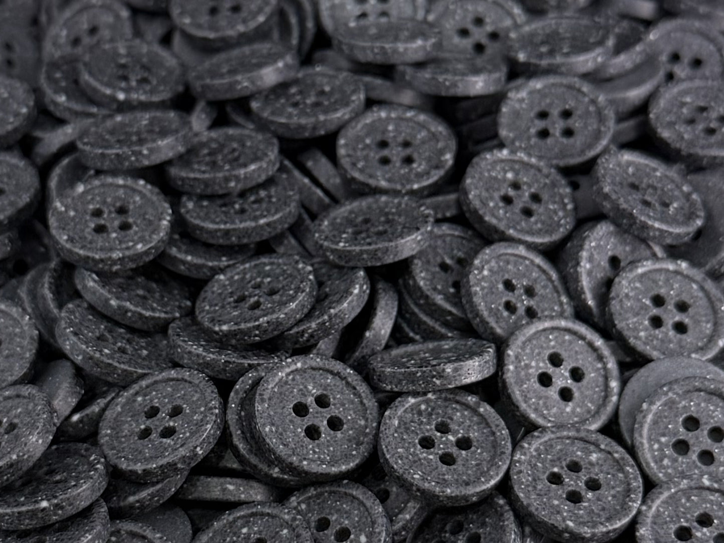 Black Stone Imitation Buttons, 10-20mm (16L-32L). Recycled Plastic, 4-Hole Sew On for Shirts, Pants, Dresses, Coats, Jackets
