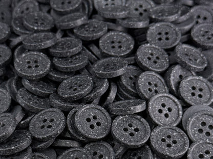 Black Stone Imitation Buttons, 10-20mm (16L-32L). Recycled Plastic, 4-Hole Sew On for Shirts, Pants, Dresses, Coats, Jackets