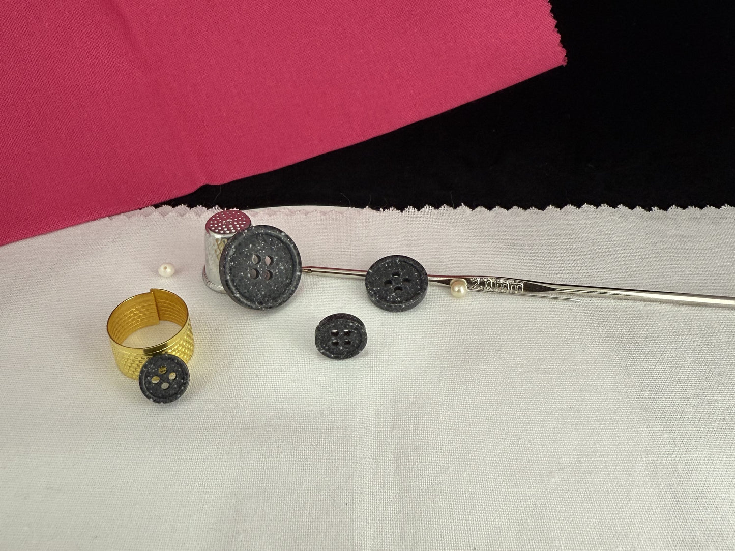 Black Stone Imitation Buttons, 10-20mm (16L-32L). Recycled Plastic, 4-Hole Sew On for Shirts, Pants, Dresses, Coats, Jackets