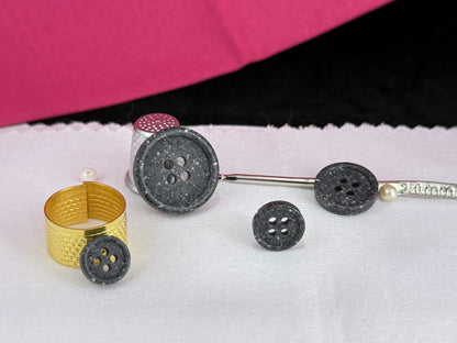 Black Stone Imitation Buttons, 10-20mm (16L-32L). Recycled Plastic, 4-Hole Sew On for Shirts, Pants, Dresses, Coats, Jackets