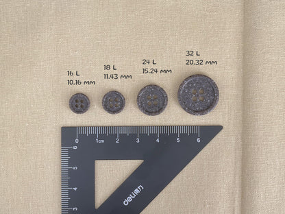 Coffee Brown Stone Imitation Buttons, 10-20mm (16L-32L). Recycled Plastic, 4-Hole Sew On for Shirts, Pants, Dresses, Coats, Jackets