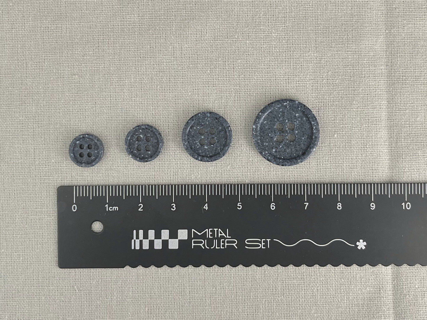 Navy Blue Stone Imitation Buttons, 10-20mm (16L-32L). Recycled Plastic, 4-Hole Sew On for Shirts, Pants, Dresses, Coats, Jackets