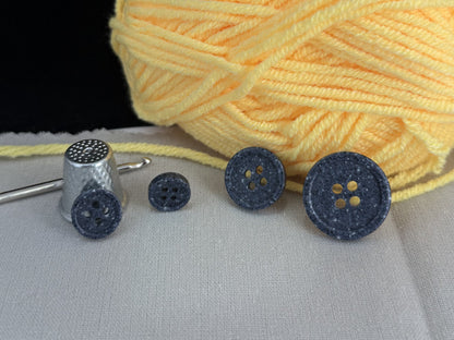 Navy Blue Stone Imitation Buttons, 10-20mm (16L-32L). Recycled Plastic, 4-Hole Sew On for Shirts, Pants, Dresses, Coats, Jackets