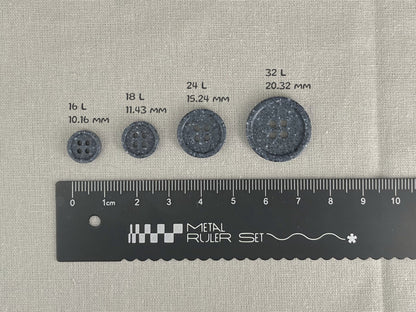 Navy Blue Stone Imitation Buttons, 10-20mm (16L-32L). Recycled Plastic, 4-Hole Sew On for Shirts, Pants, Dresses, Coats, Jackets