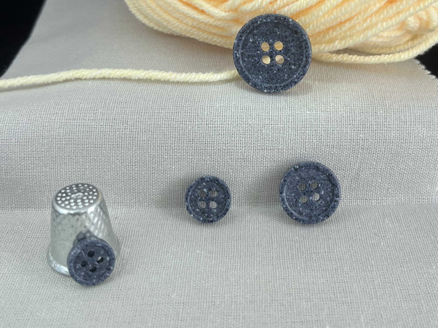 Navy Blue Stone Imitation Buttons, 10-20mm (16L-32L). Recycled Plastic, 4-Hole Sew On for Shirts, Pants, Dresses, Coats, Jackets