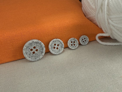 Light Grey Stone Imitation Buttons, 10-20mm (16L-32L). Recycled Plastic, 4-Hole Sew On for Shirts, Pants, Dresses, Coats, Jackets