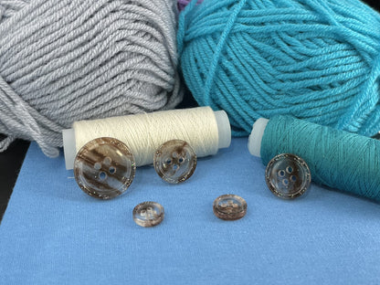 Coffee Brown Marbled Pattern Buttons, Multi-Colored. 10-20mm (16L-32L). Recycled Plastic, 4-Hole Sew On for Shirts, Dresses, Coats, Jackets