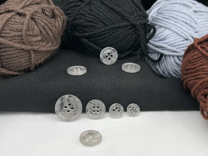 Grey Marbled Pattern Buttons, Multi-Colored. 10-20mm (16L-32L). Recycled Plastic, 4-Hole Sew On for Shirts, Dresses, Coats, Jackets