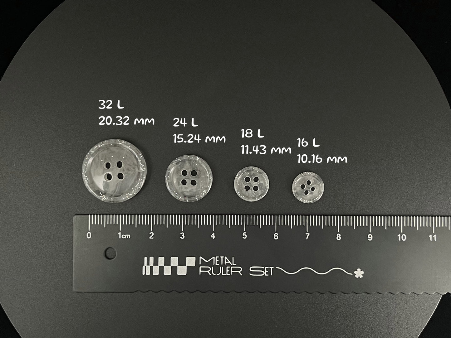 Grey Marbled Pattern Buttons, Multi-Colored. 10-20mm (16L-32L). Recycled Plastic, 4-Hole Sew On for Shirts, Dresses, Coats, Jackets