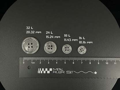 Grey Marbled Pattern Buttons, Multi-Colored. 10-20mm (16L-32L). Recycled Plastic, 4-Hole Sew On for Shirts, Dresses, Coats, Jackets