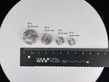 Grey Marbled Pattern Buttons, Multi-Colored. 10-20mm (16L-32L). Recycled Plastic, 4-Hole Sew On for Shirts, Dresses, Coats, Jackets