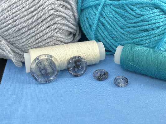 Navy Blue Marbled Pattern Buttons, Multi-Colored. 10-20mm (16L-32L). Recycled Plastic, 4-Hole Sew On for Shirts, Dresses, Coats, Jackets