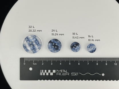 Navy Blue Marbled Pattern Buttons, Multi-Colored. 10-20mm (16L-32L). Recycled Plastic, 4-Hole Sew On for Shirts, Dresses, Coats, Jackets