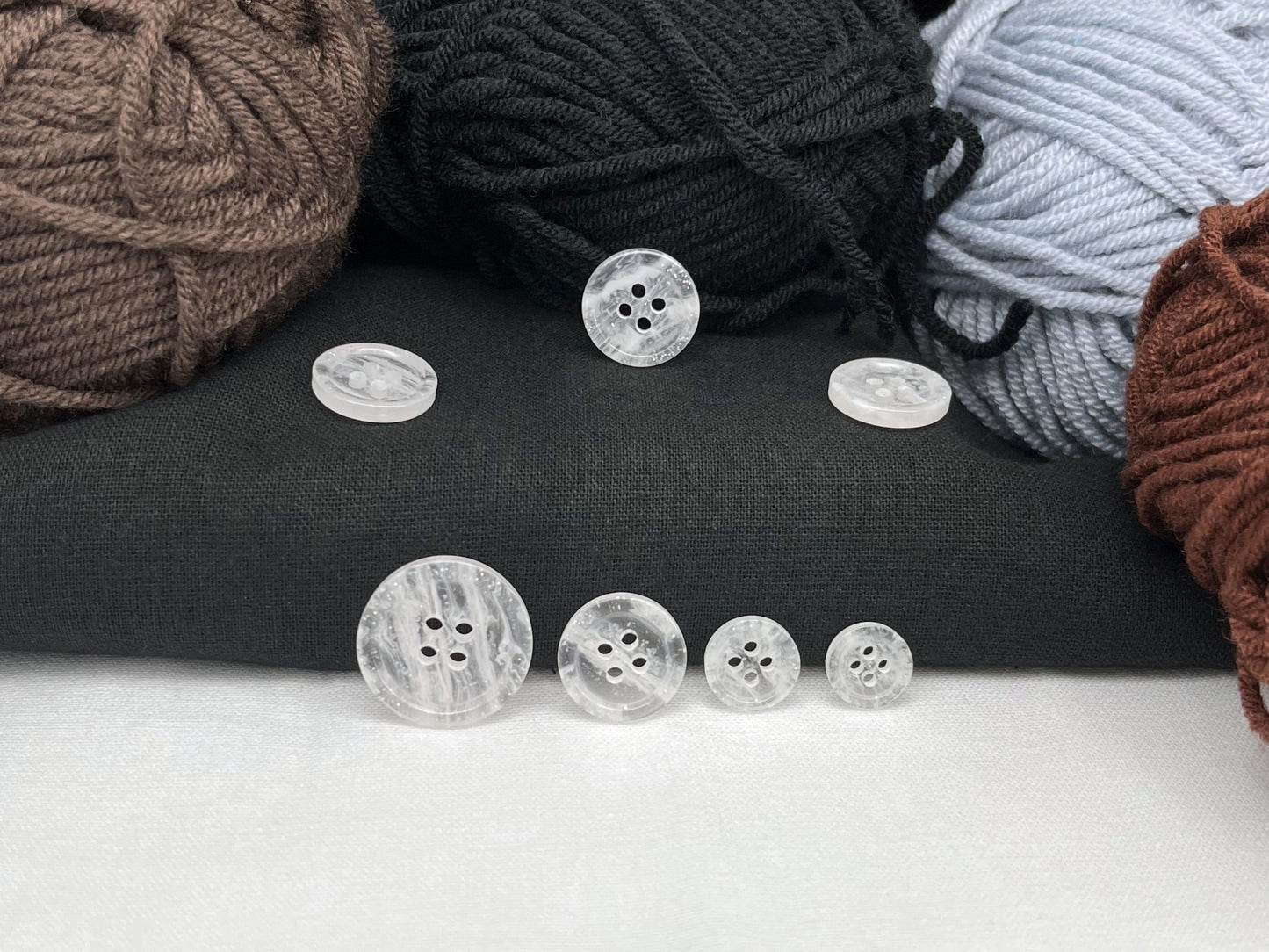 Off-White Marbled Pattern Buttons, Multi-Colored. 10-20mm (16L-32L). Recycled Plastic, 4-Hole Sew On for Shirts, Dresses, Coats, Jackets