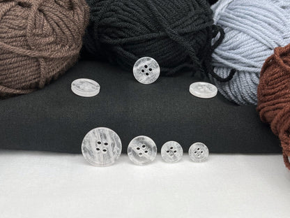 Off-White Marbled Pattern Buttons, Multi-Colored. 10-20mm (16L-32L). Recycled Plastic, 4-Hole Sew On for Shirts, Dresses, Coats, Jackets