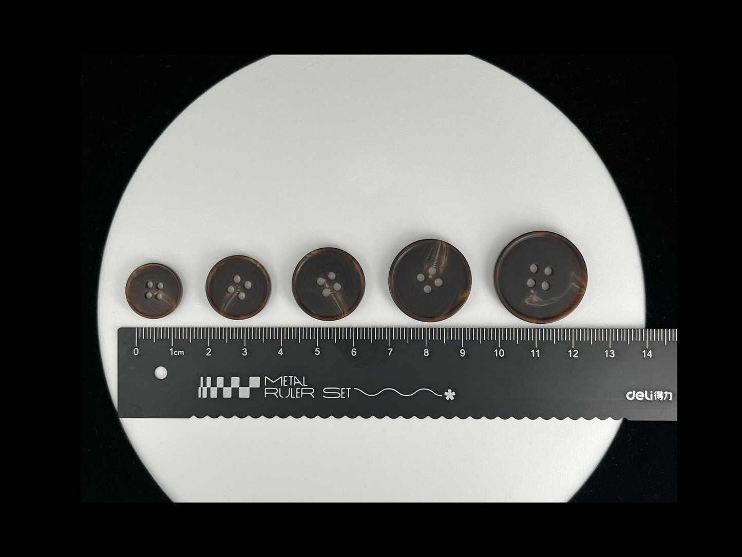 Dark Brown Horn Imitation Buttons, 15-25mm (24L-40L). 4-Hole Sew On for Pants, Dresses, Coats, Jackets, Sweaters & Crafts