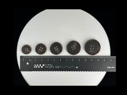 Dark Brown Horn Imitation Buttons, 15-25mm (24L-40L). 4-Hole Sew On for Pants, Dresses, Coats, Jackets, Sweaters & Crafts