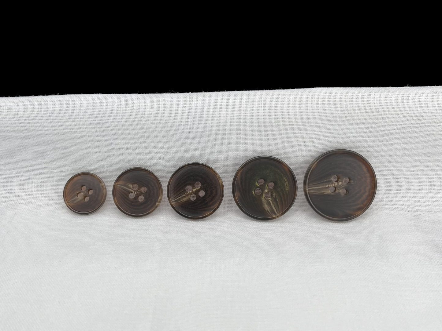 Dark Brown Horn Imitation Buttons, 15-25mm (24L-40L). 4-Hole Sew On for Pants, Dresses, Coats, Jackets, Sweaters & Crafts