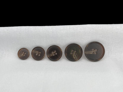 Dark Brown Horn Imitation Buttons, 15-25mm (24L-40L). 4-Hole Sew On for Pants, Dresses, Coats, Jackets, Sweaters & Crafts