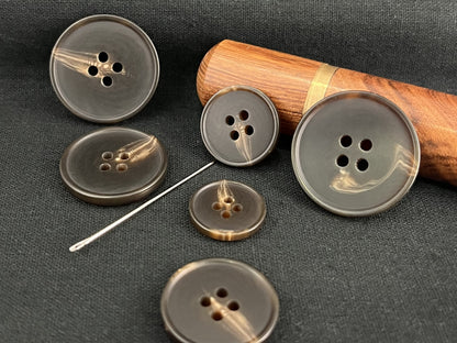 Dark Brown Horn Imitation Buttons, 15-25mm (24L-40L). 4-Hole Sew On for Pants, Dresses, Coats, Jackets, Sweaters & Crafts