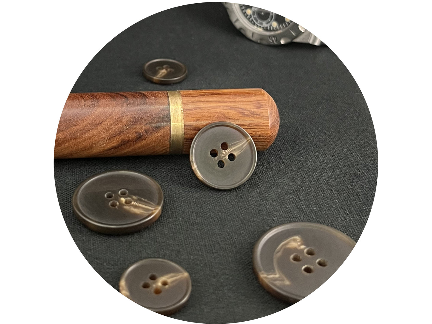 Dark Brown Horn Imitation Buttons, 15-25mm (24L-40L). 4-Hole Sew On for Pants, Dresses, Coats, Jackets, Sweaters & Crafts