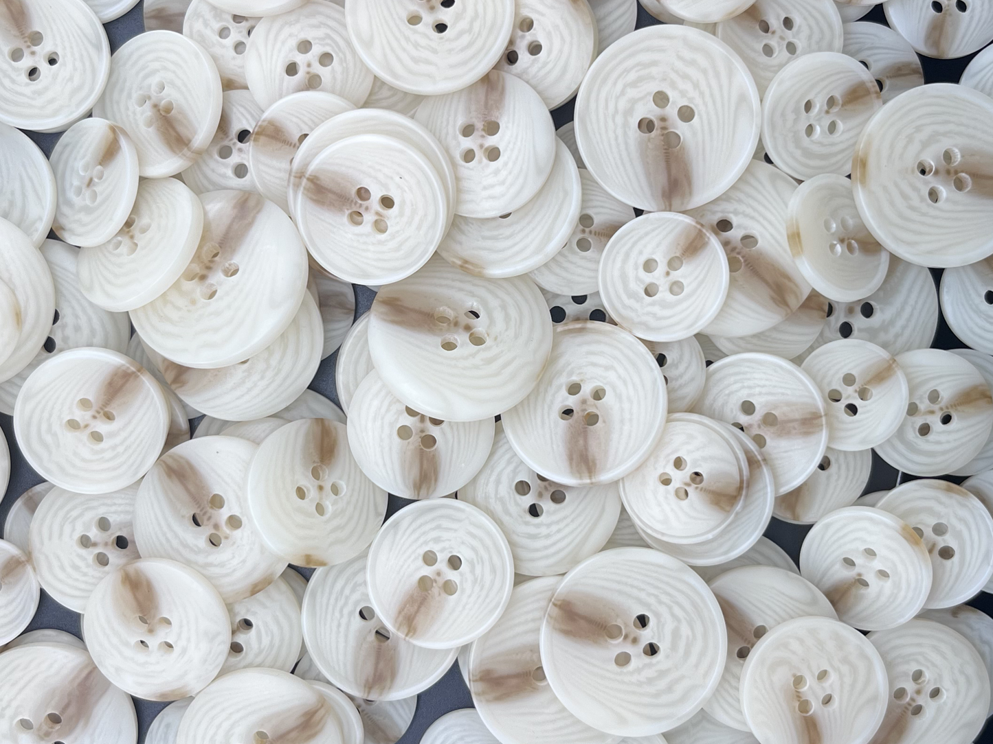 Natural Cream Horn Imitation Buttons, 15-25mm (24L-40L). 4-Hole Sew On for Pants, Dresses, Coats, Jackets, Sweaters & Crafts