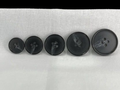 Black Horn Imitation Buttons, 15-25mm (24L-40L). 4-Hole Sew On for Pants, Dresses, Coats, Jackets, Sweaters & Crafts