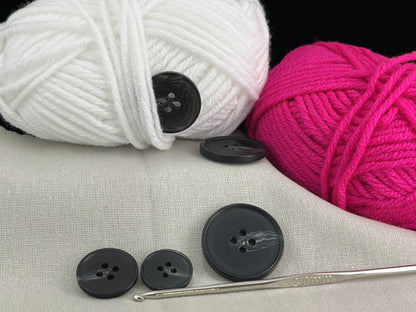 Black Horn Imitation Buttons, 15-25mm (24L-40L). 4-Hole Sew On for Pants, Dresses, Coats, Jackets, Sweaters & Crafts