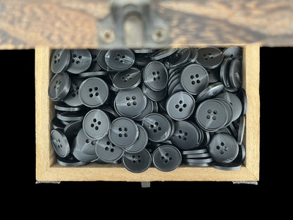 Black Horn Imitation Buttons, 15-25mm (24L-40L). 4-Hole Sew On for Pants, Dresses, Coats, Jackets, Sweaters & Crafts