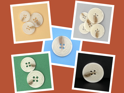 Natural Cream Horn Imitation Buttons, 15-25mm (24L-40L). 4-Hole Sew On for Pants, Dresses, Coats, Jackets, Sweaters & Crafts