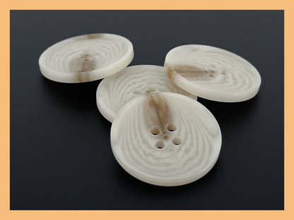 Natural Cream Horn Imitation Buttons, 15-25mm (24L-40L). 4-Hole Sew On for Pants, Dresses, Coats, Jackets, Sweaters & Crafts