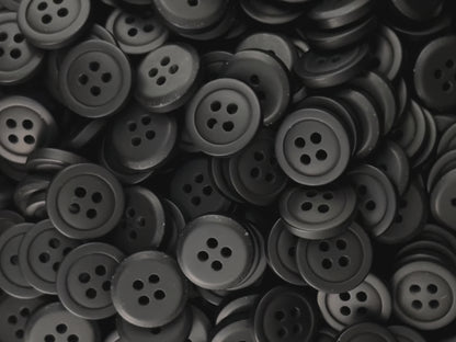Premium Black Buttons, Recycled Plastic, 12.7mm (20L). 4-Hole Sew On for Shirts, Pants, Blouses, Dresses, Skirts, Apparel, Kids Clothes