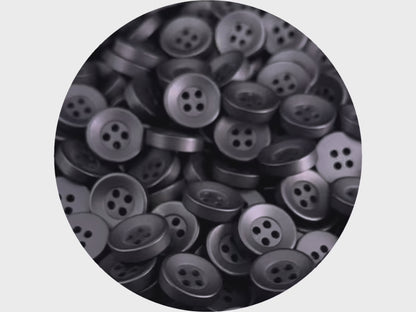 Black Corozo Imitation Buttons, Recycled Plastic, 12.7mm (20L). 4-Hole Sew On for Shirts, Apparel, Sewing, Crafts
