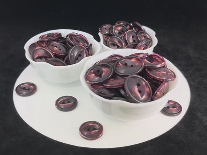 Dark Purple Fish Eye Pearl Imitation Buttons, Multi-Colored, 18-23mm (28L, 32L & 36L). 2-Hole Sew On for Jackets, Coats, Apparel, Crafts