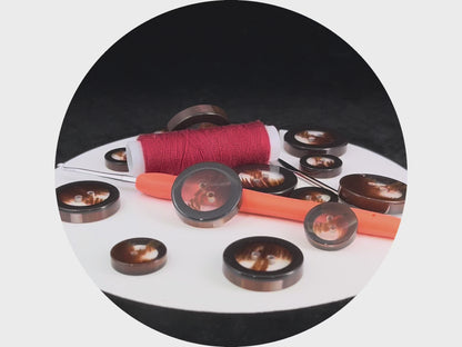 Brown Translucent Horn Imitation Buttons with Solid Rim. 18-28mm (28L-44L), 2-Hole Sew On, for Jackets, Coats, Apparel & Crafts