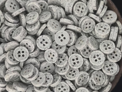 Light Grey Stone Imitation Buttons, 10-20mm (16L-32L). Recycled Plastic, 4-Hole Sew On for Shirts, Pants, Dresses, Coats, Jackets