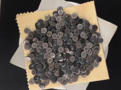 Silver Grey Rimmed Pearl Imitation Buttons with Beautiful Effect, 9mm-11.5mm (14L-18L). 4-Hole Sew On for Shirts, Blouses & Apparel