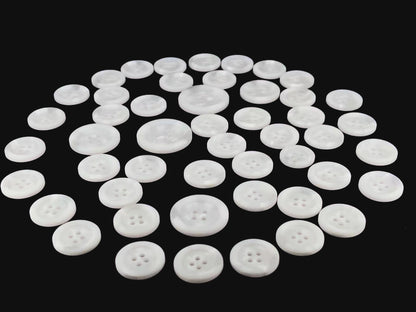 White Horn Imitation Buttons, Two Tones, 15-25mm (24L-40L). 4-Hole Sew On for Suits, Pants, Dresses, Coats, Jackets & Sweaters