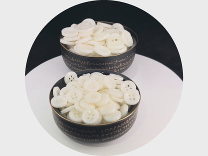 White Pearl Imitation Buttons, 11.5mm & 15mm (18L & 24L), Neutral & Dark Tones 4-Hole Sew On for Shirts, Pants, Blouses, Dresses & Crafts