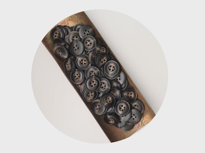 Dark Brown Burned Horn Imitation Buttons, 15-25mm (24L-40L). 4-Hole Sew On for Pants, Dresses, Coats, Jackets, Sweaters & Crafts