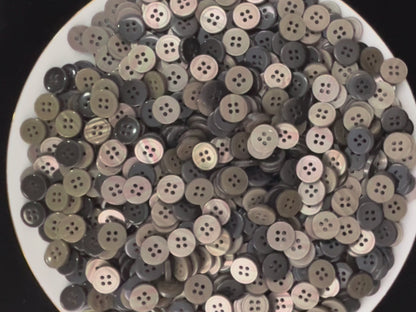 Light Neutral Rimmed Pearl Imitation Buttons with Beautiful Effect, 9mm-11.5mm (14L-18L). 4-Hole Sew On for Shirts, Blouses & Apparel