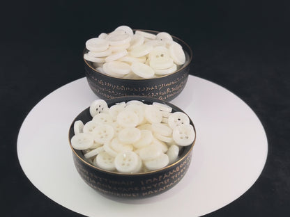 White Pearl Imitation Buttons, 11.5mm & 15mm (18L & 24L), Neutral & Dark Tones 4-Hole Sew On for Shirts, Pants, Blouses, Dresses & Crafts