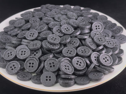 Black Stone Imitation Buttons, 10-20mm (16L-32L). Recycled Plastic, 4-Hole Sew On for Shirts, Pants, Dresses, Coats, Jackets