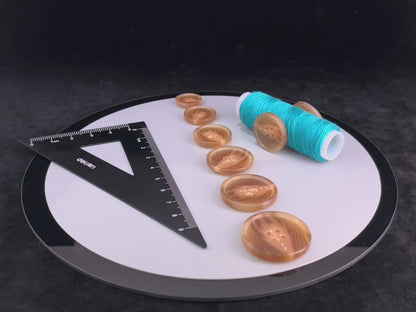 Brown Horn Imitation Resin Buttons, 15-28mm (24L-44L). 4-Hole Sew On for Suits, Pants, Dresses, Coats, Jackets & Sweaters